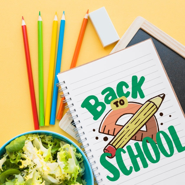 Free Back To School Mockup With Notebook And Salad Psd