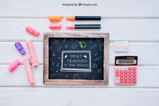 Free Back To School Mockup With Slate And Chalk Psd