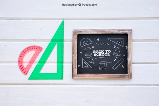Free Back To School Mockup With Slate And Set Squares Psd