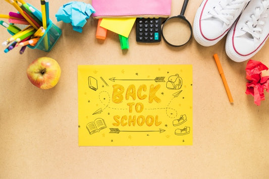 Free Back To School Mockup With Yellow Paper Psd