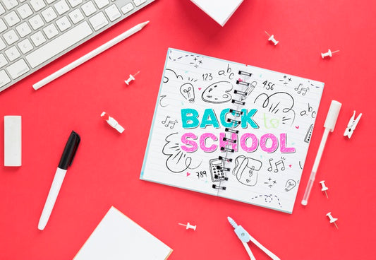 Free Back To School Supplies On Red Background Psd