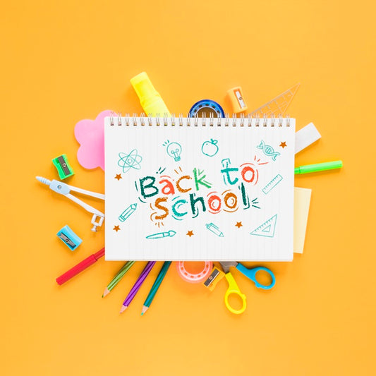 Free Back To School Supplies On Yellow Background Psd