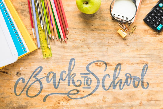Free Back To School Supplies With A Green Apple Psd
