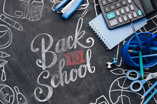 Free Back To School With Blue Office Supplies Psd