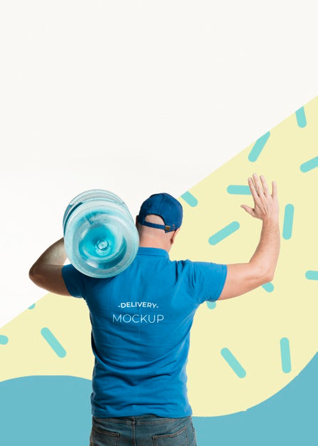 Free Back View Delivery Man Holding A Water Bottle Psd