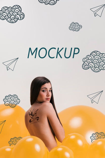 Free Back View Model With Tattoo On Her Back And Background Mock-Up Psd