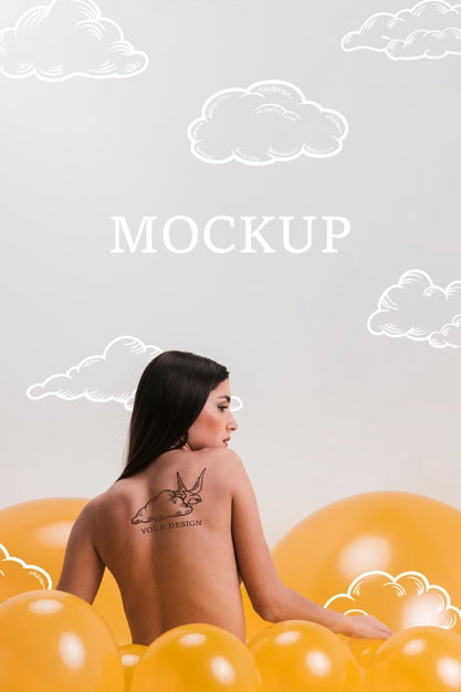 Free Back View Model With Tattoo On Her Back Mock-Up Psd