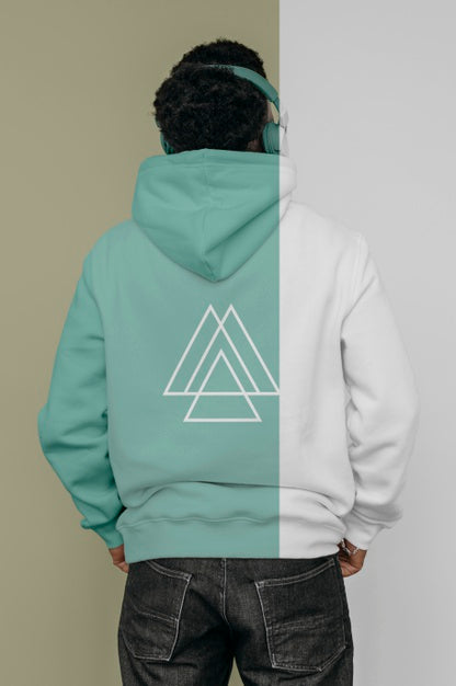 Free Back View Of Stylish Man In Hoodie With Headphones Psd