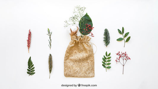 Free Bag Mockup And Different Leaves Psd