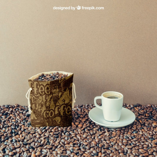 Free Bag Of Coffee Beans And Cup Psd