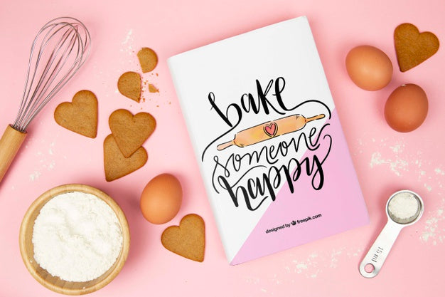 Free Bake Someone Happy Book With Gingerbread Hearts Psd