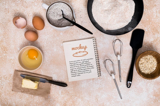 Free Bakery Recipe On Notebook With Ingredients Psd