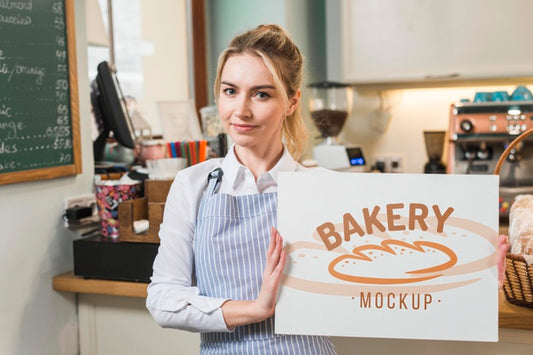 Free Bakery Store With Woman Mock-Up Psd