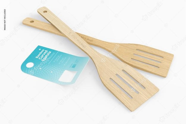 Free Bamboo Curved Spatula Mockup, Perspective View Psd