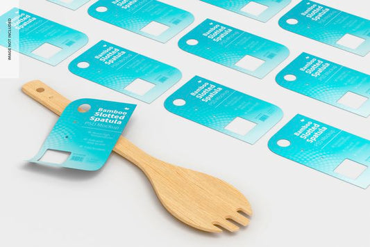 Free Bamboo Slotted Spatula With Labels Mockup Psd
