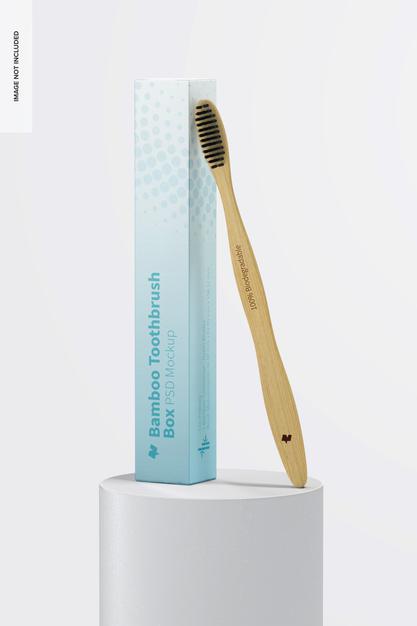 Free Bamboo Toothbrush With Box On Surface Mockup Psd