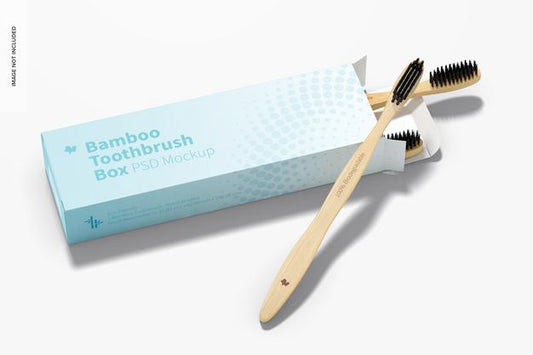 Free Bamboo Toothbrushes Boxes Mockup, Perspective View Psd