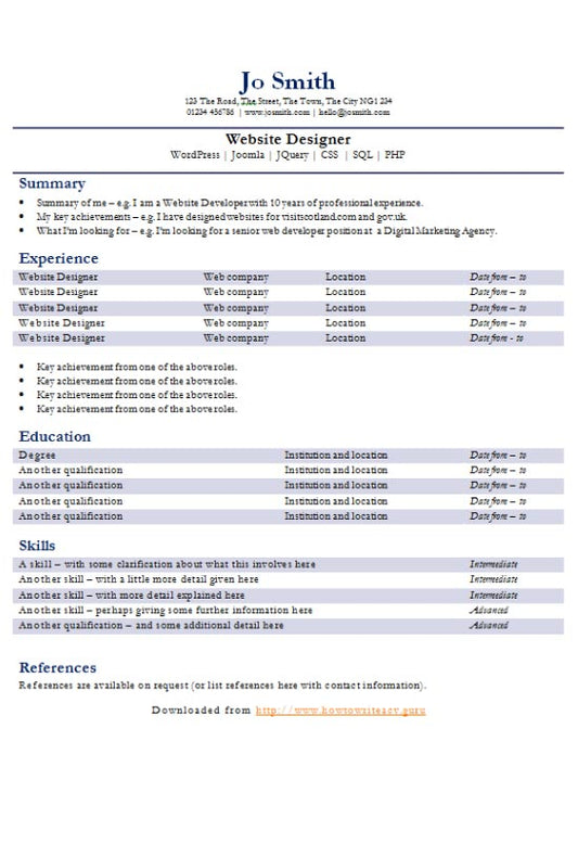 Free Banded Resume CV Template in Microsoft Word (DOCX) Format