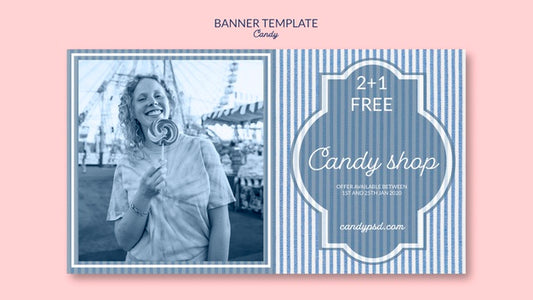 Free Banner Template For Candy Shop With Woman And Lollipop Psd