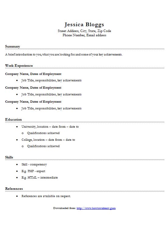Free Basic CV Resume Template in Microsoft Word (DOCX) Format