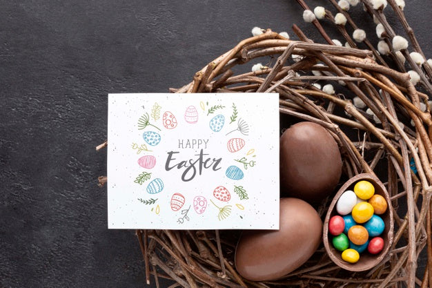 Free Basket With Chocolate Eggs Psd