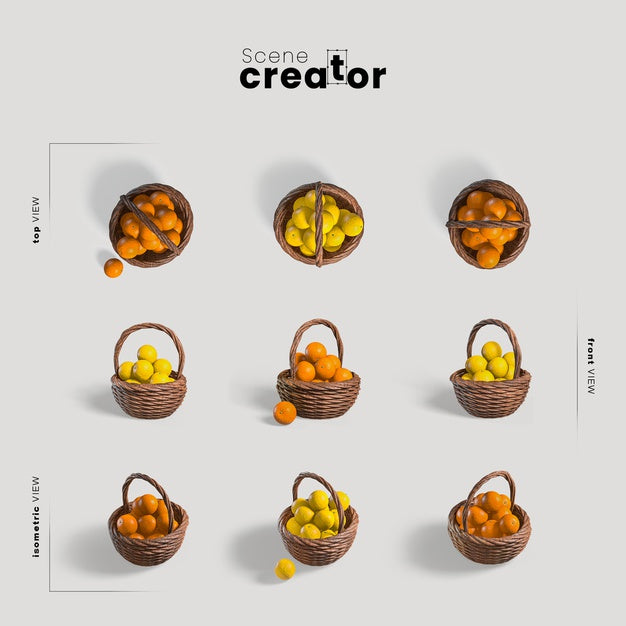 Free Basket With Lemons And Oranges View Of Spring Scene Creator Psd