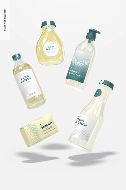 Free Bath And Body Products Mockup, Floating Psd