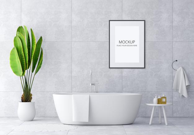 Free Bathroom Interior Bathtub With Frame Mockup Psd