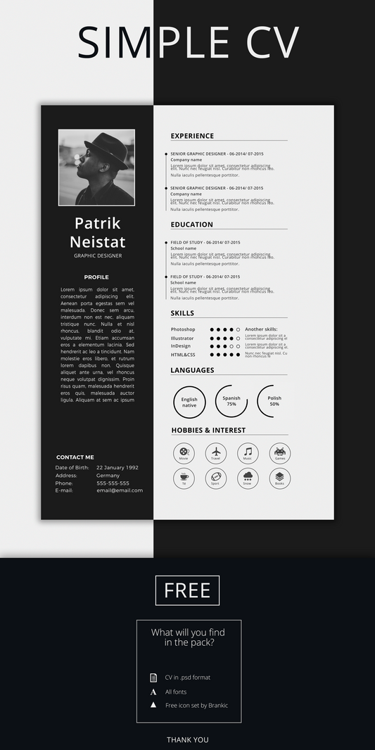 Free Simple and Minimal CV Resume Template in Photoshop (PSD) Format