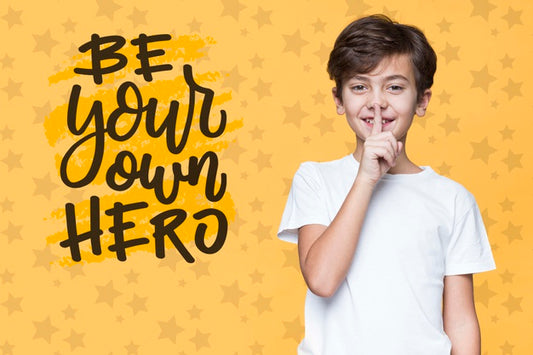 Free Be Your Own Hero Young Cute Boy Mock-Up Psd