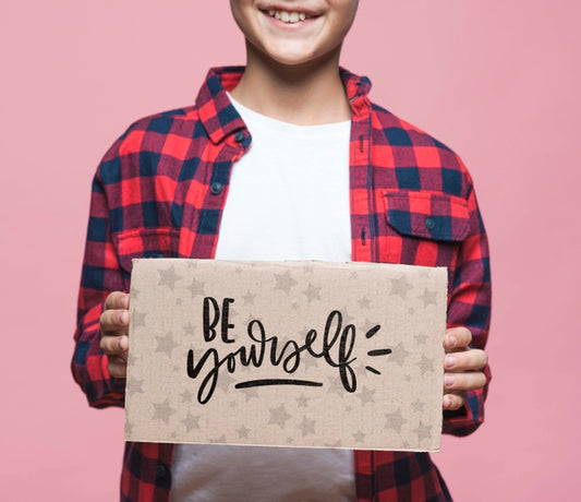 Free Be Yourself Young Cute Boy Mock-Up Psd