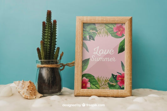 Free Beach Concept With Cactus And Frame Psd