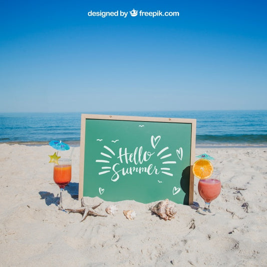 Free Beach Concept With Slate And Drinks Psd