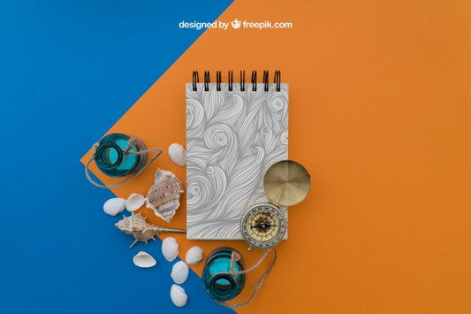 Free Beach Items With Notepad Psd