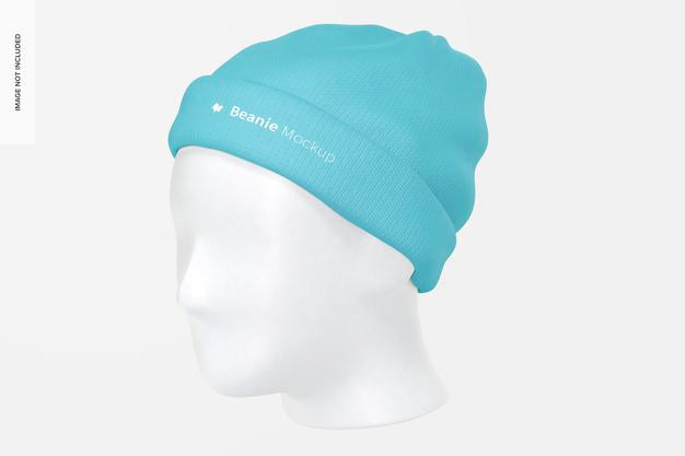 Free Beanie With Head Mockup, Front Right View Psd