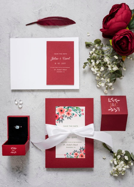 Free Beautiful Assortment Of Wedding Elements With Cards Mock-Up Psd