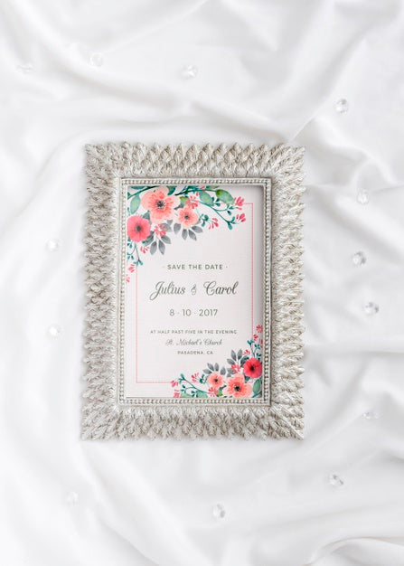 Free Beautiful Assortment Of Wedding Elements With Frame Mock-Up Psd
