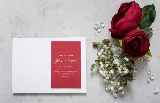 Free Beautiful Assortment Of Wedding Elements With Invitation Mock-Up Psd