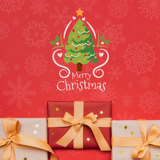 Free Beautiful Christmas Gift Concept Mock-Up Psd