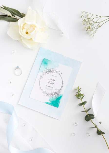 Free Beautiful Composition Of Wedding Elements With Card Mock-Up Psd