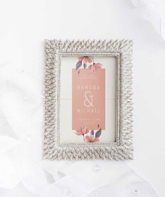 Free Beautiful Composition Of Wedding Elements With Frame Mock-Up Psd