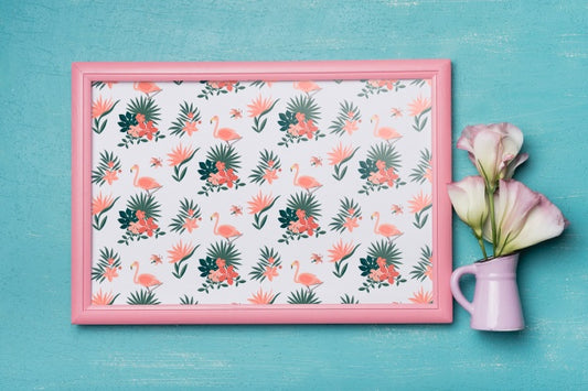 Free Beautiful Frame Mockup With Floral Decoration Psd