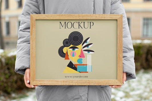 Free Beautiful Frame Model Mockup Held By Girl Psd