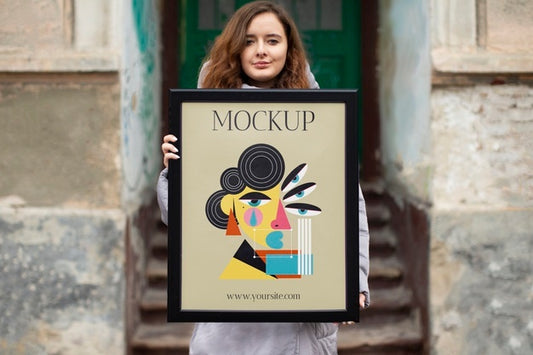 Free Beautiful Frame Model Mockup Held By Girl Psd