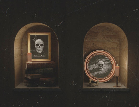 Free Beautiful Mock-Up Frames With Skull In A Cellar Chamber Psd