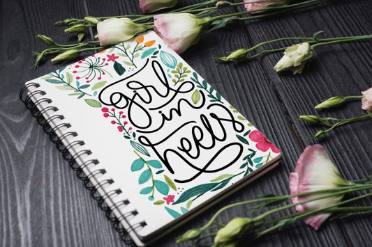Free Beautiful Notebook Cover Mockup With Floral Decoration Psd