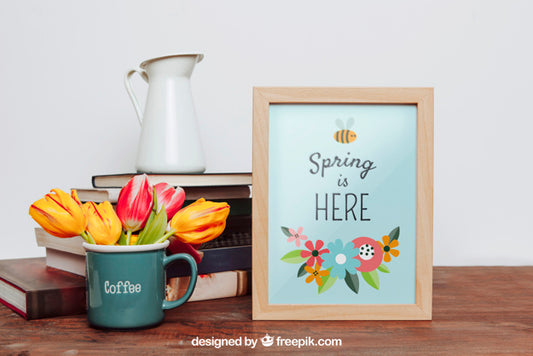 Free Beautiful Spring Mockup With Frame Psd