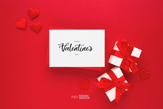 Free Beautiful Top View Of Empty Greeting Card Mockup For Valentines Psd