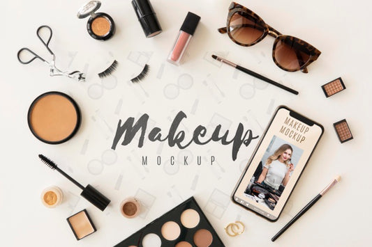 Free Beauty Concept With Make-Up Flat Lay Psd