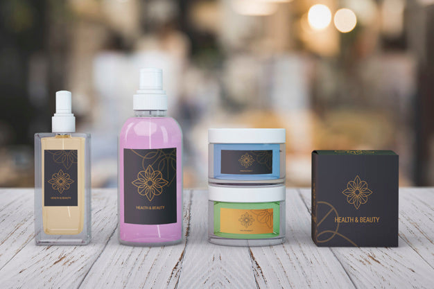 Free Beauty Products Mockup On Blurred Background Psd